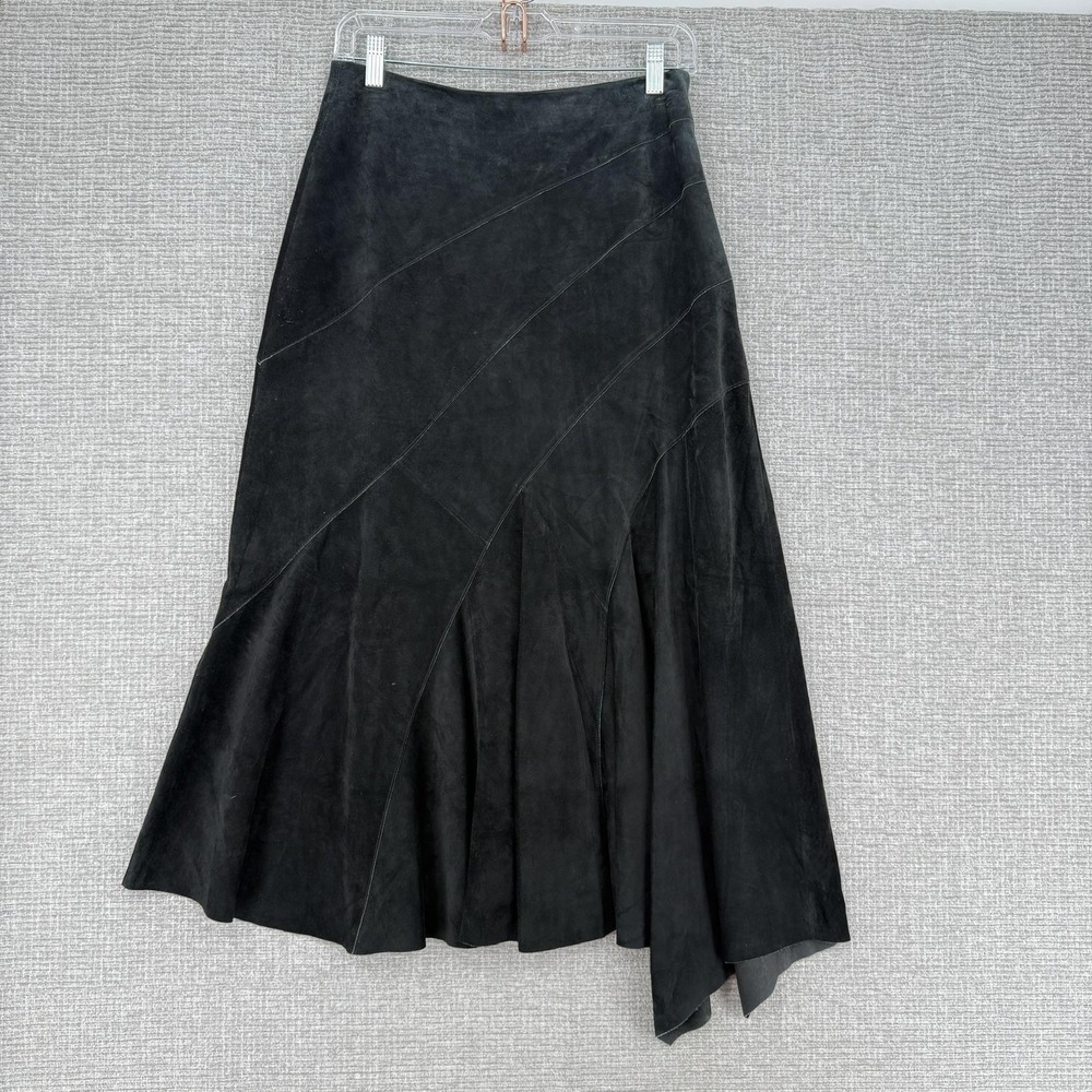 Valerie Stevens Skirt Womens 4 Black Leather Flare Long Layered Asymmetric